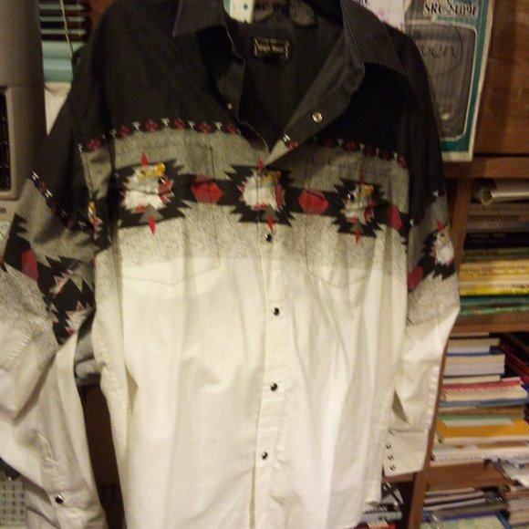 2 Western LS Dress Shirts Aztec Vintage 90's Panhandle Slim and High Noon - Picture 4 of 10